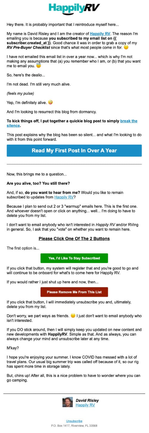 ReEngagement Email I Sent To My List
