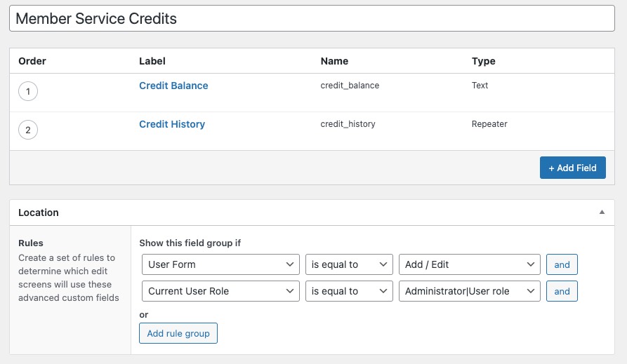 Service Credit System Fields