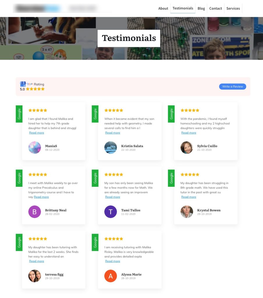 Google reviews on site