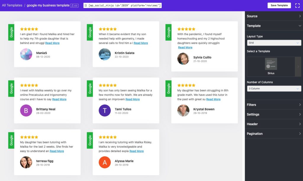 WP Social Ninja Template